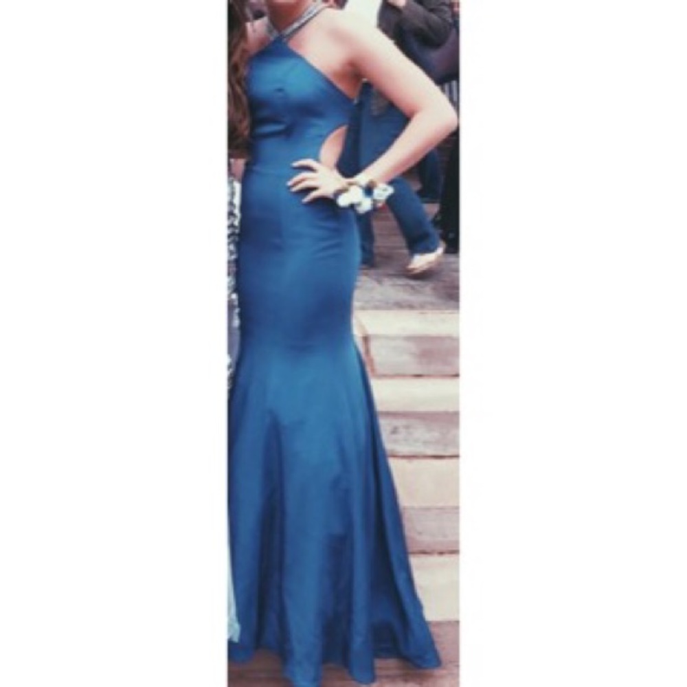 La Femme periwinkle prom dress with beaded back